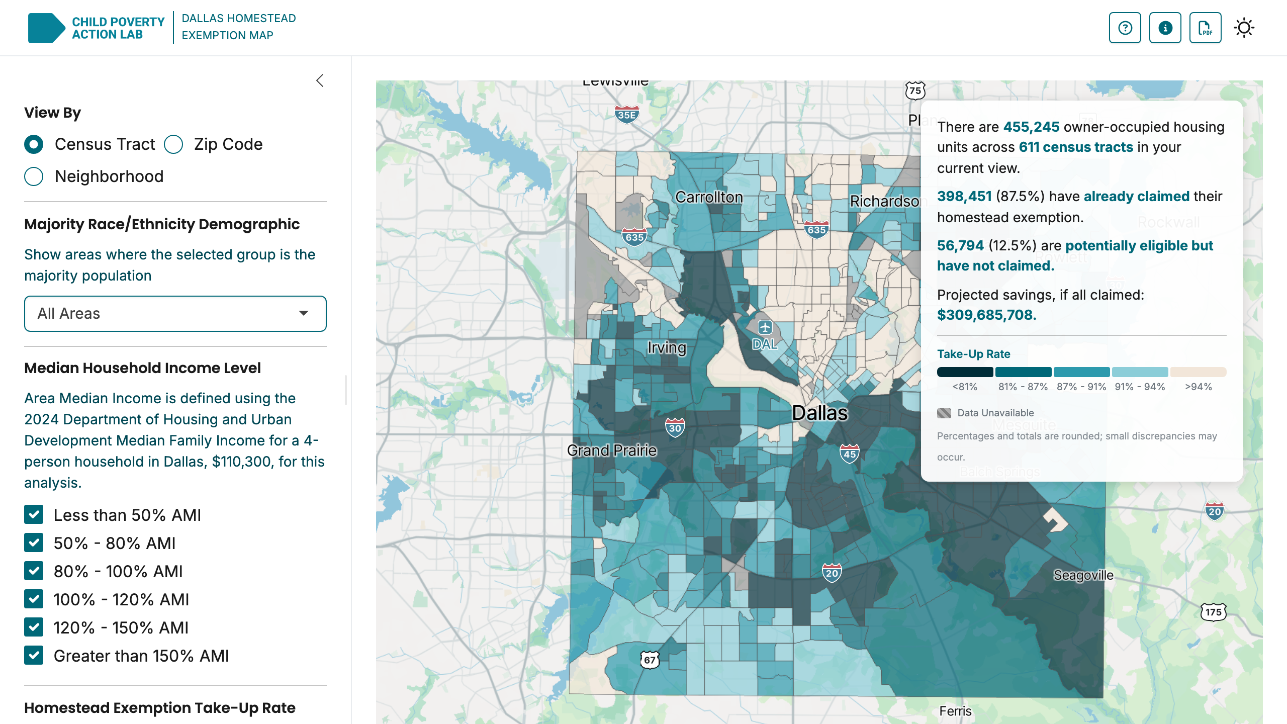 Screenshot of Dallas Homestead Exemption Map