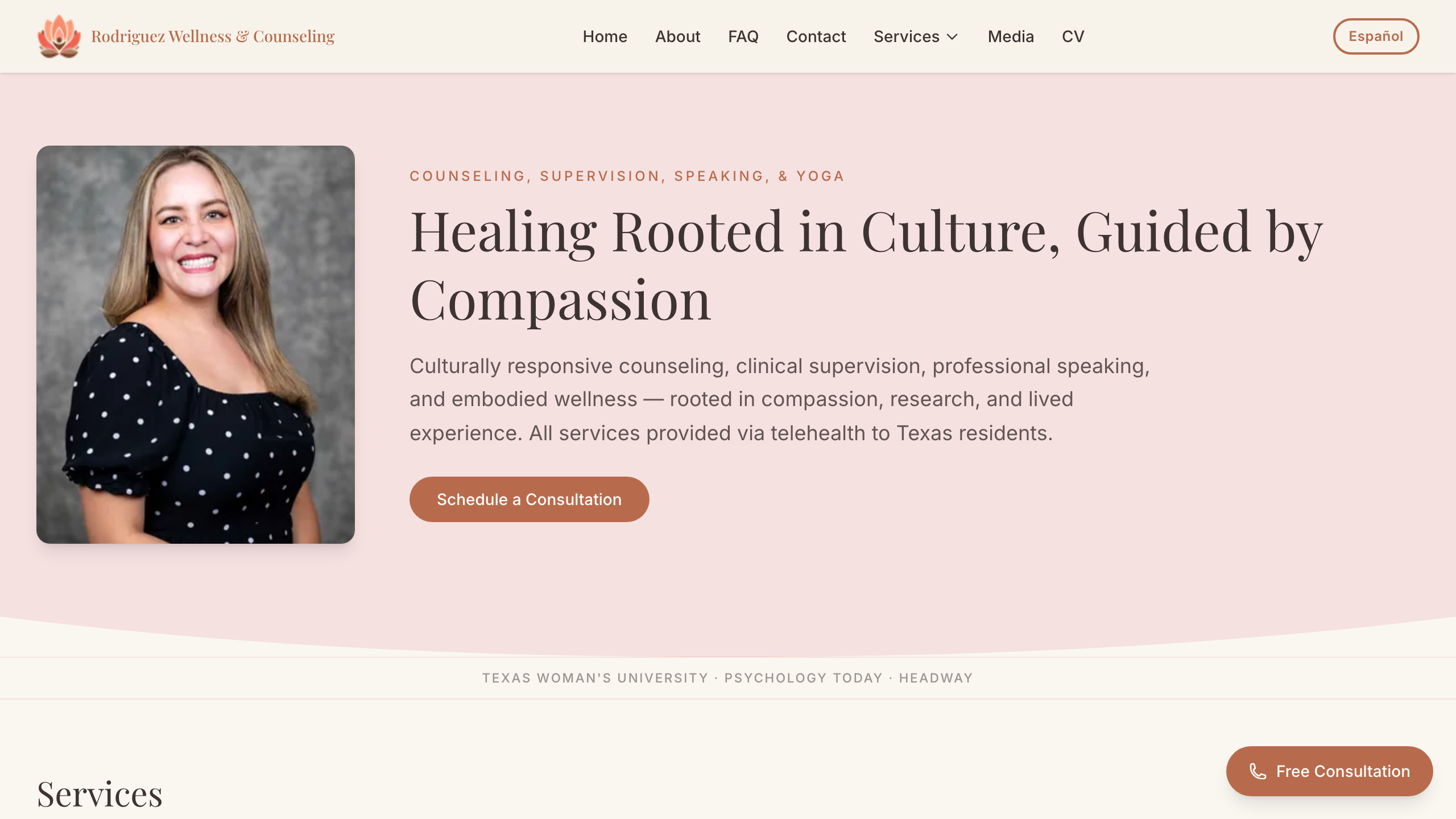 Screenshot of Rodriguez Wellbeing & Counseling